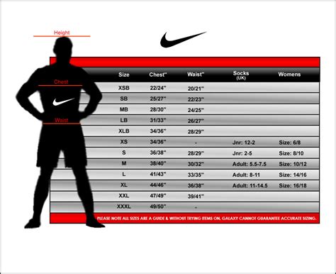 nike waist size chart